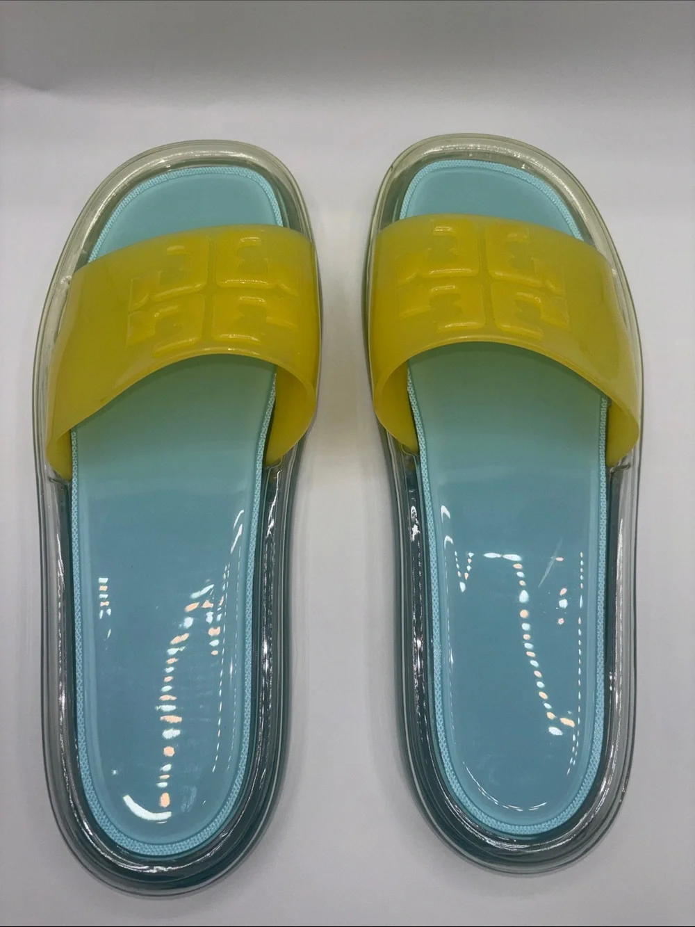 Tory Burch Yellow & Light Blue Jelly Slide Sandals